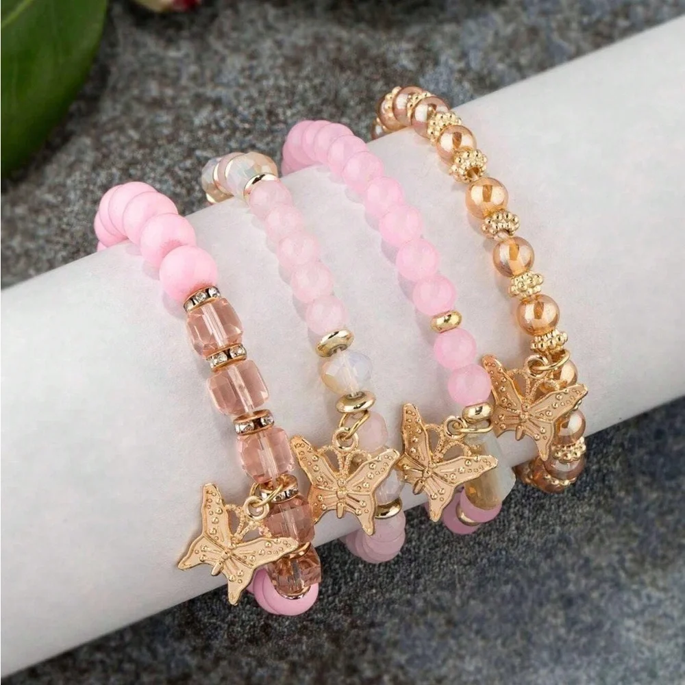 Elegant Pink and Gold Butterfly Charm Bracelets
